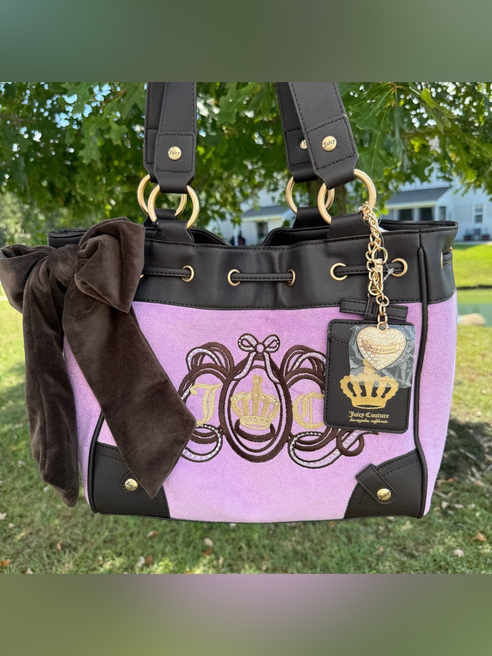 Juicy Couture Pink Crown Tote Bag with Brown Trim daydreamer